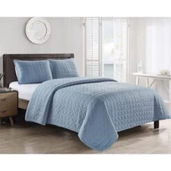 3-Piece Blue Roy Stitch Quilt Set, King