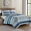3-Piece Blue Striped Stitch Quilt Set, Full/Queen