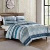 3-Piece Blue Striped Stitch Quilt Set, King 2 3-Piece Blue Striped Stitch Quilt Set, King -Comforters Sales 3 piece blue striped stitch quilt set king