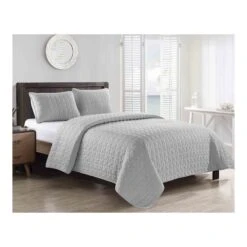3-Piece Grey Roy Stitch Quilt Set, King