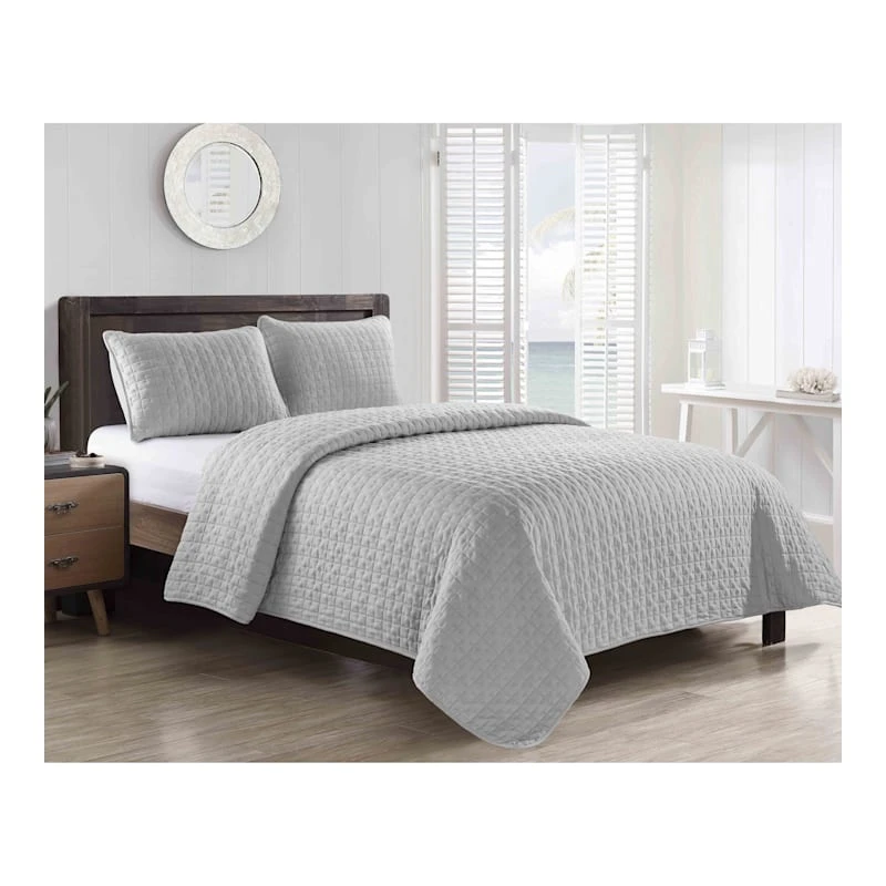 3-Piece Grey Roy Stitch Quilt Set, King 3 3-Piece Grey Roy Stitch Quilt Set, King