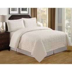 3-Piece Ivory Pebble Stitch Quilt Set, Queen