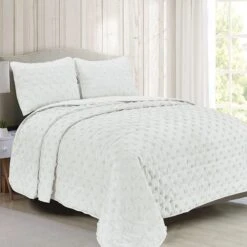 3-Piece Light Grey Jacquard Quilt Set, Queen