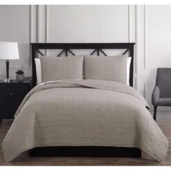 3-Piece Natural Pebble Stitch Quilt Set, King