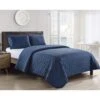 3-Piece Navy Blue Ettori Stitch Quilt Set, Twin -Comforters Sales 3 piece navy blue ettori stitch quilt set twin