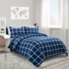 3-Piece Navy Blue Windowpane Check Comforter Set, Full/Queen -Comforters Sales 3 piece navy blue windowpane check comforter set full queen