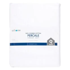 3-Piece White 100% Cotton Percale Sheet Set, Twin