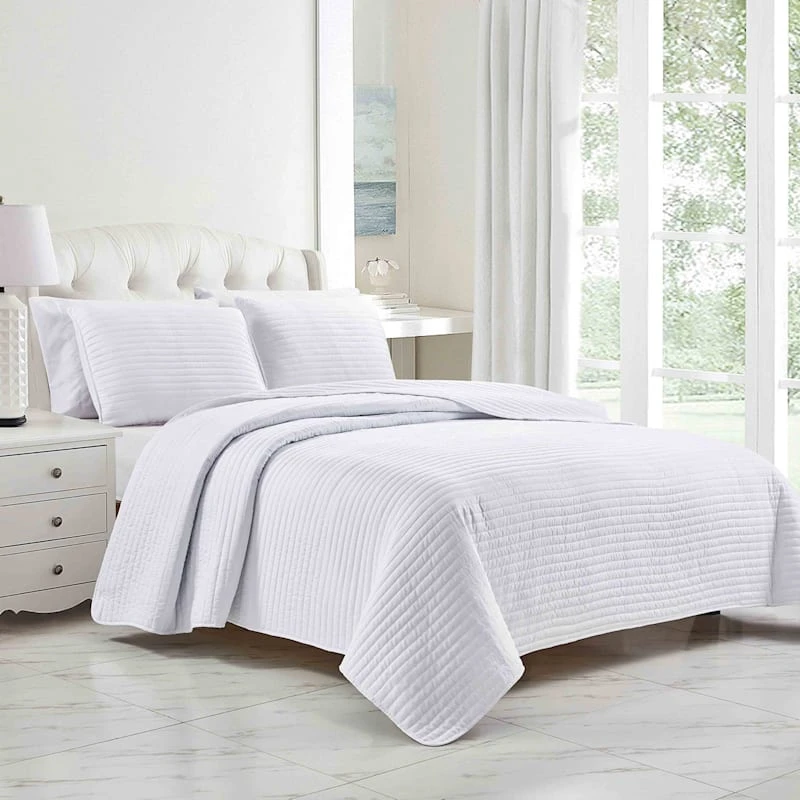 3-Piece White Striped Quilt Set, King 3 3-Piece White Striped Quilt Set, King