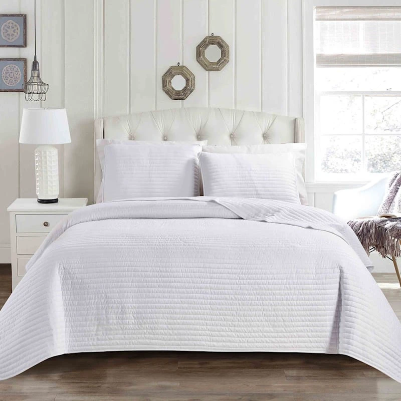 3-Piece White Striped Quilt Set, Queen 4 3-Piece White Striped Quilt Set, Queen - Image 2