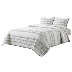 3-Piece White Turkish Print Quilt Set, King