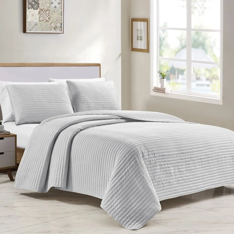 3Pc Stripe Quilt Grey King 3 3Pc Stripe Quilt Grey King