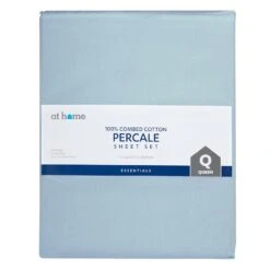 4-Piece Blue 100% Cotton Percale Sheet Set, Full
