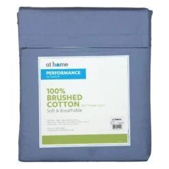 4-Piece Blue 300 Thread Count 100% Brushed Cotton Percale Sheet Set, King