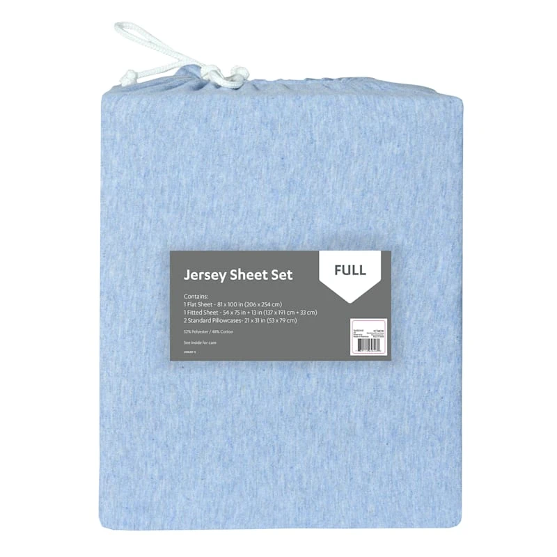 4-Piece Blue Jersey Sheet Set, Full 4 4-Piece Blue Jersey Sheet Set, Full - Image 2