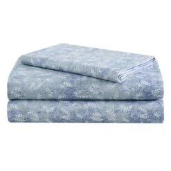 4-Piece Blue Leaf Print Sheet Set, Full