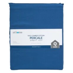 4-Piece Dark Blue 100% Cotton Percale Sheet Set, King