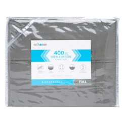 4-Piece Dark Grey 400 Thread Count Cotton Sheet Set, Queen