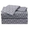 4-Piece Grey Damask Print Microfiber Essential Sheet Set, Full -Comforters Sales 4 piece grey damask print microfiber essential sheet set full