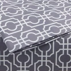 4-Piece Grey Labyrinth Print Microfiber Essential Sheet Set, King -Comforters Sales 4 piece grey labyrinth print microfiber essential sheet set king 1