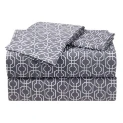 4-Piece Grey Labyrinth Print Microfiber Essential Sheet Set, Queen