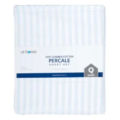 4-Piece Light Blue 100% Cotton Percale Sheet Set, King