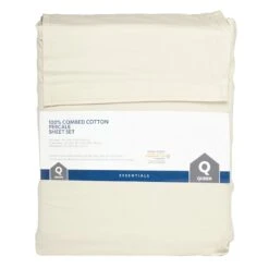 4-Piece Light Grey 100% Cotton Percale Sheet Set, Queen