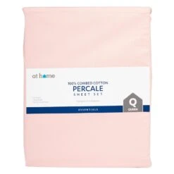 4-Piece Light Pink 100% Cotton Percale Sheet Set, Queen