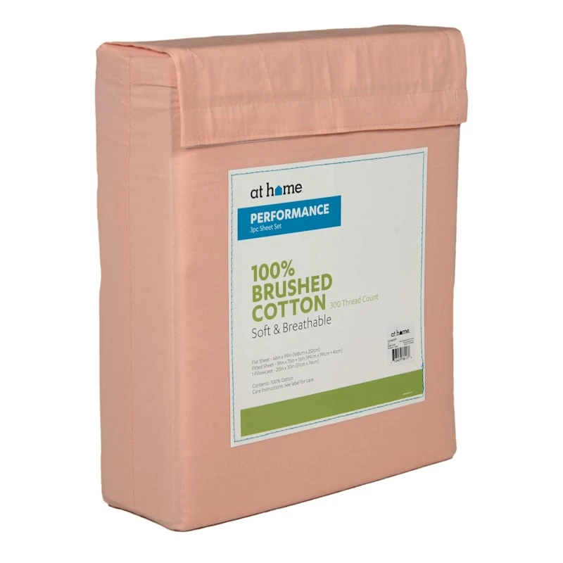 4-Piece Pink 300 Thread Count 100% Brushed Cotton Percale Sheet Set, Twin 4 4-Piece Pink 300 Thread Count 100% Brushed Cotton Percale Sheet Set, Twin - Image 2