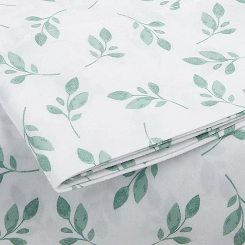 4-Piece White Eucalyptus Print Microfiber Essential Sheet Set, King 4 4-Piece White Eucalyptus Print Microfiber Essential Sheet Set, King - Image 2
