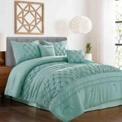 5-Piece Cameo Blue Pintuck Comforter Set, Queen