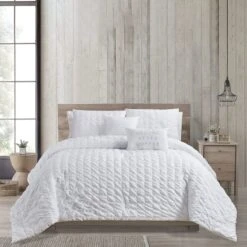 5-Piece White Seersucker Comforter Set, King -Comforters Sales 5 piece white seersucker comforter set king 1