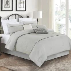 7-Piece Grey Embellished Geo Comforter Set, King