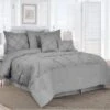 7-Piece Grey Embroidered Pleated Comforter Set, Queen -Comforters Sales 7 piece grey embroidered pleated comforter set queen