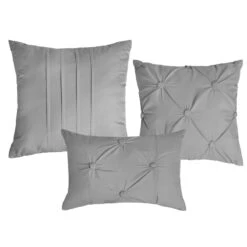 7-Piece Grey Embroidered Pleated Comforter Set, Queen -Comforters Sales 7 piece grey embroidered pleated comforter set queen 3