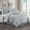 7-Piece Grey Pinch Pleated Premium Comforter Set, King