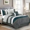 7-Piece Grey Stripe Embellished Comforter Set, Queen -Comforters Sales 7 piece grey stripe embellished comforter set queen