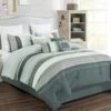 7-Piece Grey Striped Embellished Comforter Set, Queen -Comforters Sales 7 piece grey striped embellished comforter set queen