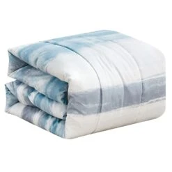 8-Piece Blue Watercolor Good Vibes Essential Comforter Set, Full -Comforters Sales 8 piece blue watercolor good vibes essential comforter set full 1