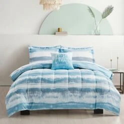 8-Piece Blue Watercolor Good Vibes Essential Comforter Set, Full -Comforters Sales 8 piece blue watercolor good vibes essential comforter set full 6