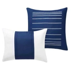 8-Piece Casey Navy Essential Comforter Set, Queen -Comforters Sales 8 piece casey navy essential comforter set queen 3