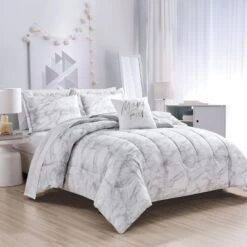 8-Piece Grey Marble Print Essential Comforter Set, Full