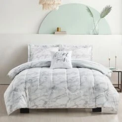 8-Piece Grey Marble Print Essential Comforter Set, Full -Comforters Sales 8 piece grey marble print essential comforter set full 6