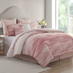 8-Piece Kiedis Blush Pink Essential Comforter Set, Queen