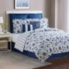 8-Piece Regatta White & Navy Floral Reversible Striped Print Comforter Set, Queen -Comforters Sales 8 piece regatta white navy floral reversible striped print comforter set queen