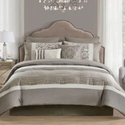 Arcadia 8-Piece Taupe Comforter Set, King -Comforters Sales arcadia 8 piece taupe comforter set king 6