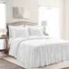 Ava 3-Piece White Diamond Ruffle Quilt Set, Queen