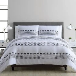 Azteca 3-Piece Black & White Printed Comforter Set, King -Comforters Sales azteca 3 piece black white printed comforter set king 5