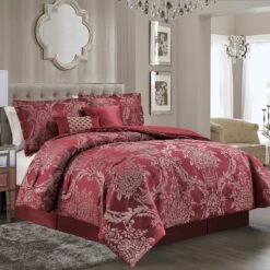 Bellmead 6-Piece Red Jacquard Comforter Set, King