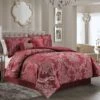 Bellmead 6-Piece Red Jacquard Comforter Set, Queen -Comforters Sales bellmead 6 piece red jacquard comforter set queen