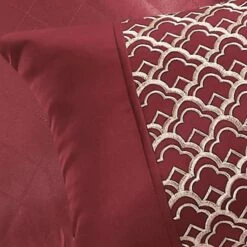 Bellmead 6-Piece Red Jacquard Comforter Set, Queen -Comforters Sales bellmead 6 piece red jacquard comforter set queen 5